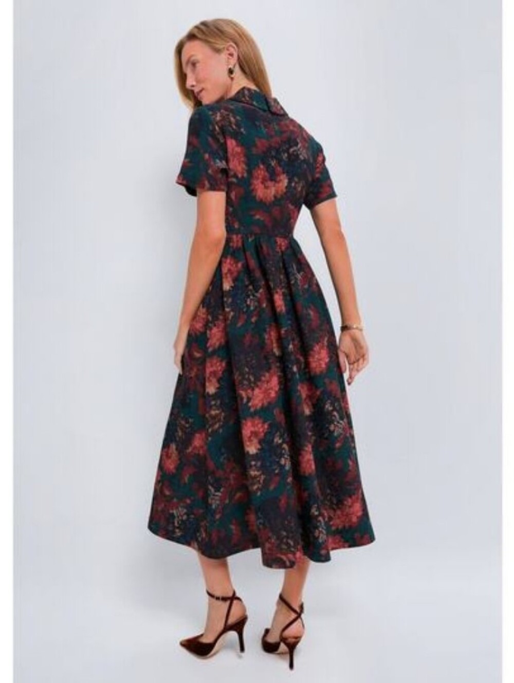 TUCKERNUCK Women's Green Persimmon Floral Jacquard Adelaide Dress. Sz XL - Picture 2 of 16